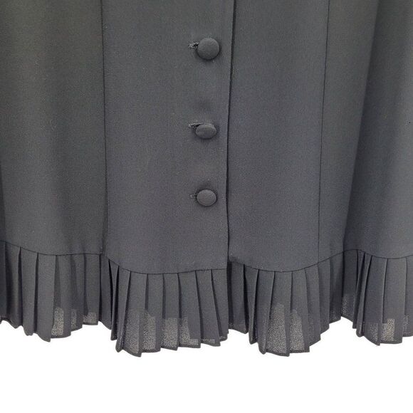 Vintage 80's Chaus Shift Dress 14W Black Button Front‎ Lace Pleated Ruffle Hem - Picture 7 of 10